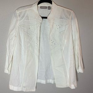 White Chico’s open blouse. Size 0 (medium).